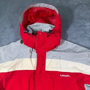 Pro Player Utah Utes Windbreaker Jacket Mens Large Red Hooded Full Zip